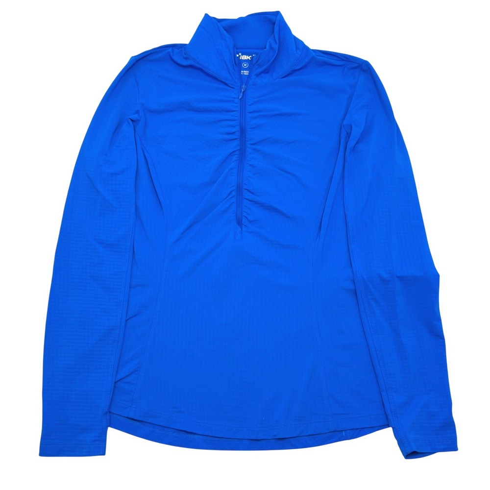 IBKUL Women's Quarter Zip Lightweight Pullover M Blue Long Sleeve Ruched Chest